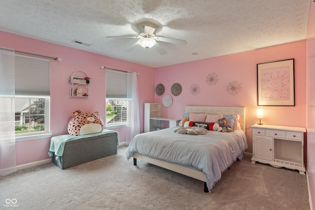 9756 Brook Meadow Dr, Mccordsville, IN 46055 - bedroom with carpet floors, a textured ceiling, a ceiling fan, and baseboards