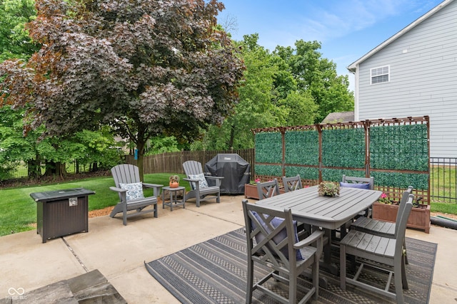 9756 Brook Meadow Dr, Mccordsville, IN 46055 - fenced backyard featuring a patio, a grill, and outdoor dining area