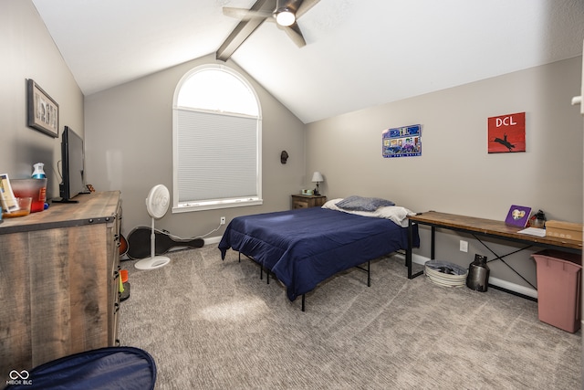 28 Patriot Ct, Greenfield, IN 46140 - bedroom featuring carpet floors, vaulted ceiling, baseboards, and ceiling fan