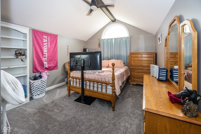 28 Patriot Ct, Greenfield, IN 46140 - bedroom with vaulted ceiling, carpet flooring, a ceiling fan, and baseboards