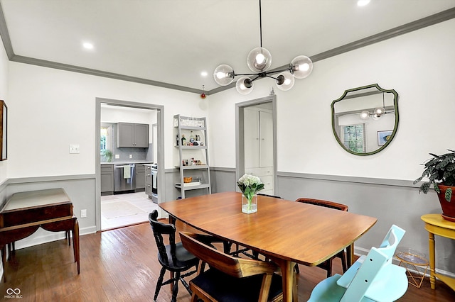 1725 W 53rd St, Indianapolis, IN 46228 - dining area with ornamental molding, light wood-style floors, and recessed lighting