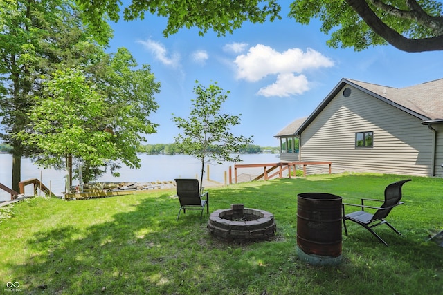 1240 Stringtown Pike, Cicero, IN 46034 - view of grassy yard with an outdoor fire pit and a water view