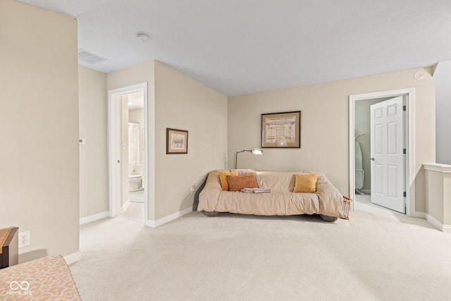 11510 Monon Farms Ln, Carmel, IN 46032 - bedroom with light colored carpet, baseboards, and ensuite bath