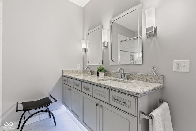 11510 Monon Farms Ln, Carmel, IN 46032 - full bath with tiled shower, double vanity, and marble look tiles