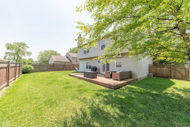 977 Canary Creek Dr, Franklin, IN 46131 - fenced backyard with an outdoor living space and a deck
