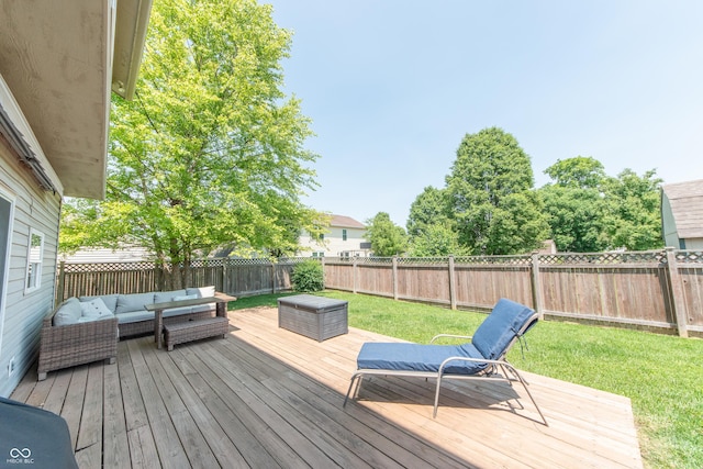 977 Canary Creek Dr, Franklin, IN 46131 - wooden terrace with an outdoor living space and a fenced backyard