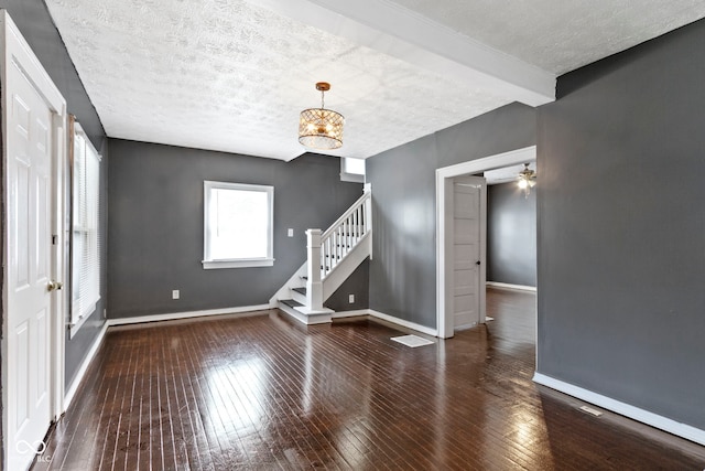 1021 W 37th St, Indianapolis, IN 46208 - entryway with a textured ceiling, stairs, hardwood / wood-style floors, baseboards, and a chandelier