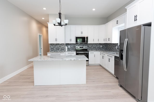4625 W Naomi St, Indianapolis, IN 46241 - kitchen with appliances with stainless steel finishes, decorative backsplash, white cabinetry, a chandelier, and recessed lighting