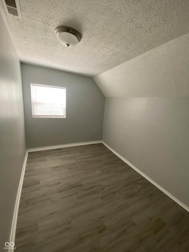 653 Birch Ave, Indianapolis, IN 46221 - bonus room with a textured ceiling, dark wood-type flooring, lofted ceiling, and baseboards