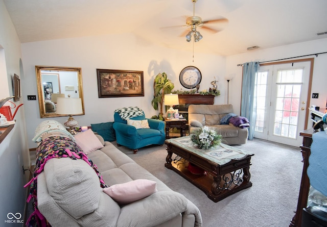 540 Cahill Ln, Indianapolis, IN 46214 - living room with carpet floors, vaulted ceiling, and a ceiling fan