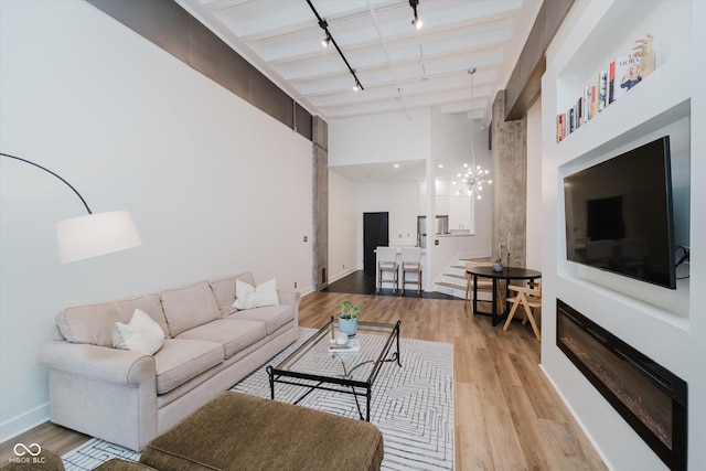 611 N Park Ave Unit 108, Indianapolis, IN 46204 - living area with track lighting, light wood finished floors, baseboards, and a chandelier
