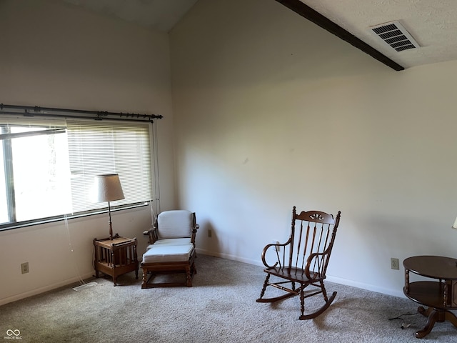 5711 Bradston Way, Indianapolis, IN 46237 - living area with carpet, lofted ceiling, a textured ceiling, and baseboards