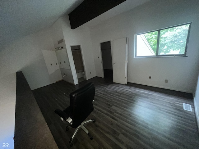 5711 Bradston Way, Indianapolis, IN 46237 - unfurnished office with dark wood-type flooring and vaulted ceiling