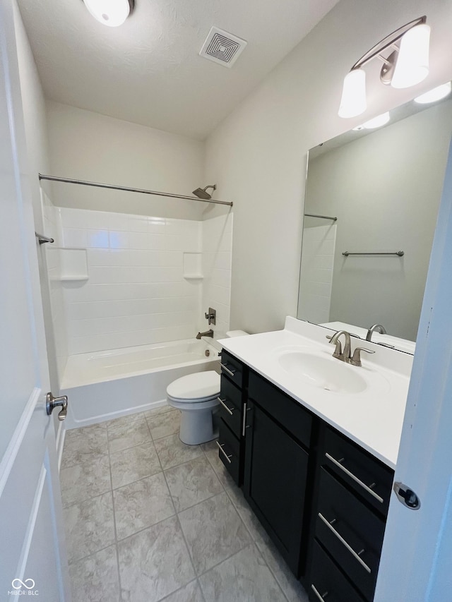 17399 Dovehouse Ln, Westfield, IN 46074 - full bathroom featuring vanity, toilet, shower / bathtub combination, and marble finish floors