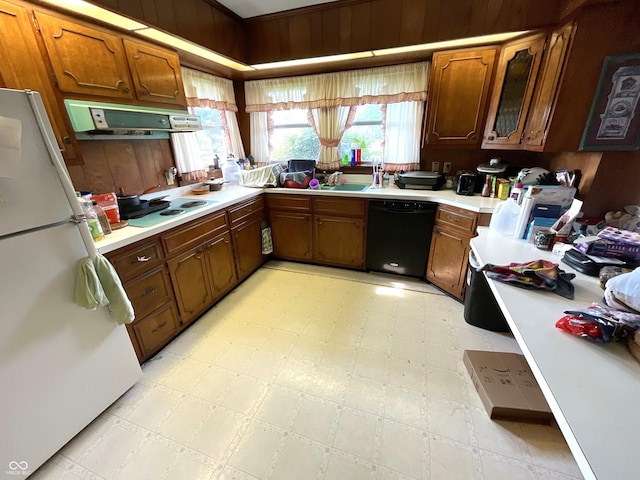 851 E Franklin St, Spencer, IN 47460 - kitchen featuring dishwasher, freestanding refrigerator, light countertops, ventilation hood, and electric cooktop