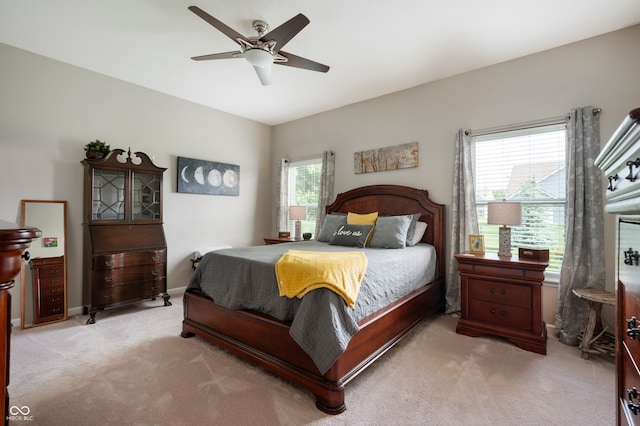 5576 W Glenview Dr, Mccordsville, IN 46055 - bedroom featuring light carpet, a ceiling fan, and baseboards