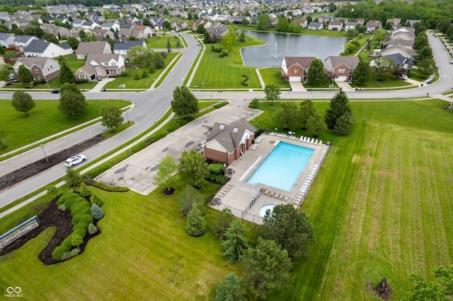 5576 W Glenview Dr, Mccordsville, IN 46055 - aerial perspective of suburban area with a pool and a nearby body of water