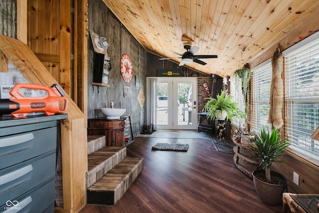 1254 N State Road 39, Frankfort, IN 46041 - foyer with plenty of natural light, wood finished floors, french doors, wooden ceiling, and vaulted ceiling