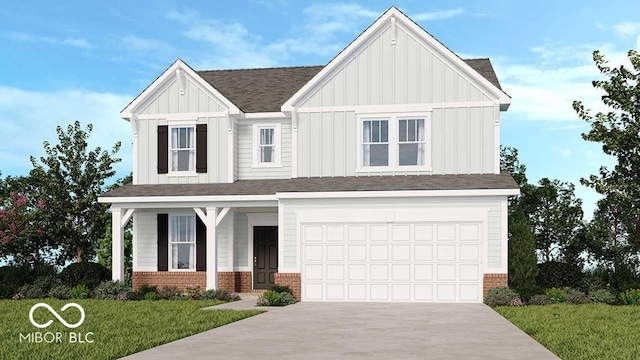 1085 Bevy Blvd, Danville, IN 46122 - view of front facade with board and batten siding, brick siding, concrete driveway, and a front yard