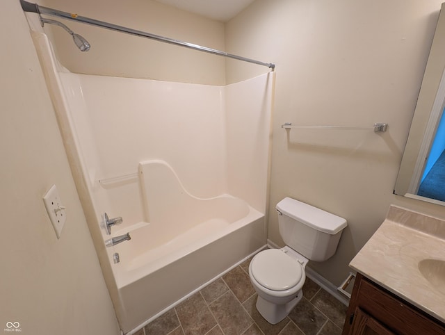 10722 Mistflower Way, Indianapolis, IN 46235 - bathroom featuring toilet, vanity, shower / bathtub combination, and baseboards