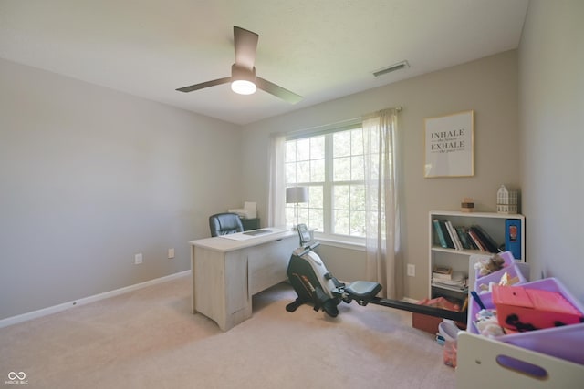 12677 Honors Dr, Carmel, IN 46033 - office with light carpet, baseboards, and a ceiling fan