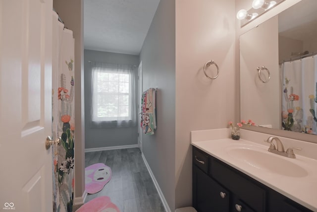 12677 Honors Dr, Carmel, IN 46033 - bathroom featuring wood finished floors, vanity, and baseboards