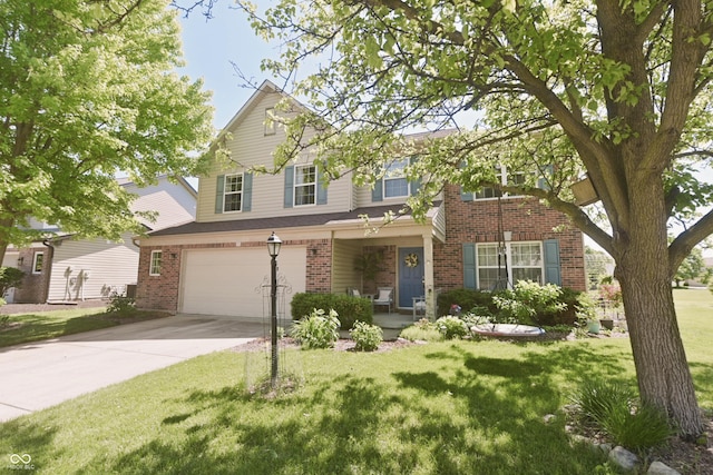 12677 Honors Dr, Carmel, IN 46033 - traditional-style house with brick siding, a garage, concrete driveway, and a front yard