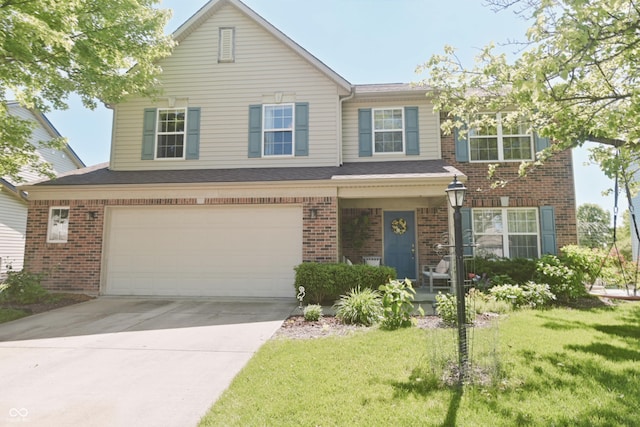 12677 Honors Dr, Carmel, IN 46033 - traditional home featuring brick siding, a front yard, driveway, and an attached garage