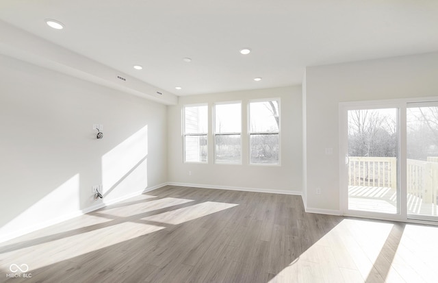 9741 Oleander Dr, Fishers, IN 46250 - unfurnished living room with light wood-style flooring, recessed lighting, and baseboards