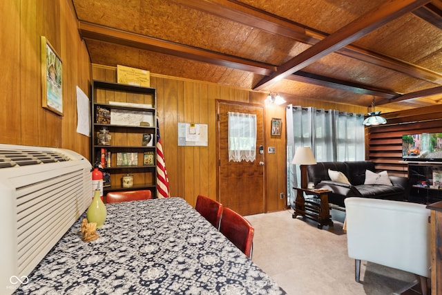 8434 S Christian Dr, Nineveh, IN 46164 - carpeted bedroom with wooden walls and beamed ceiling