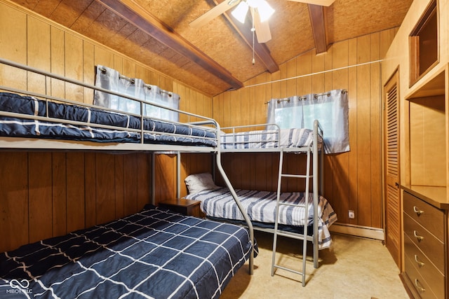8434 S Christian Dr, Nineveh, IN 46164 - bedroom with wooden walls, carpet flooring, and wood ceiling