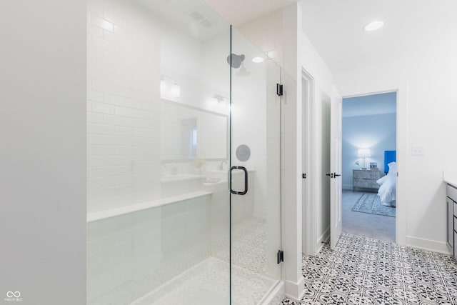 1088 Bevy Blvd, Danville, IN 46122 - ensuite bathroom featuring a shower stall, baseboards, vanity, and recessed lighting