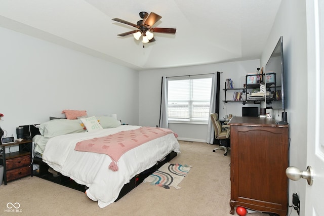7515 Brattle Dr, Indianapolis, IN 46113 - bedroom with a desk, light colored carpet, and ceiling fan