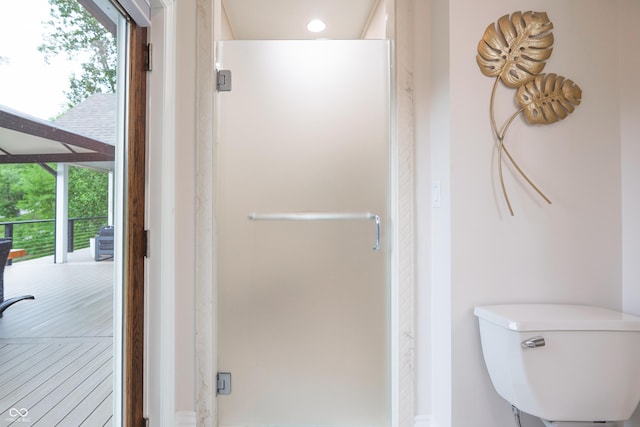 11911 W Grandview Dr, Columbus, IN 47201 - bathroom with a shower stall, recessed lighting, and toilet