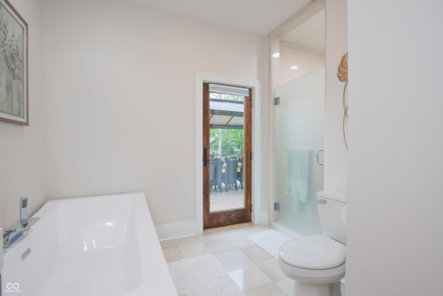 11911 W Grandview Dr, Columbus, IN 47201 - bathroom with toilet, baseboards, tile patterned floors, and a stall shower
