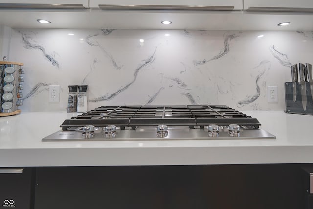 11911 W Grandview Dr, Columbus, IN 47201 - kitchen featuring stainless steel gas stovetop, tasteful backsplash, recessed lighting, and light countertops