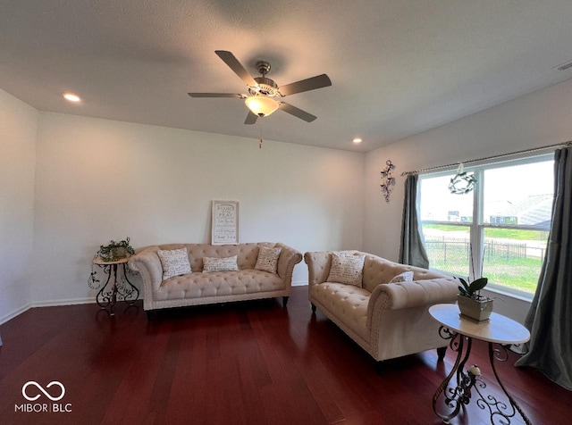 808 Capricorn Dr, Franklin, IN 46131 - living area with wood finished floors, a ceiling fan, baseboards, and recessed lighting