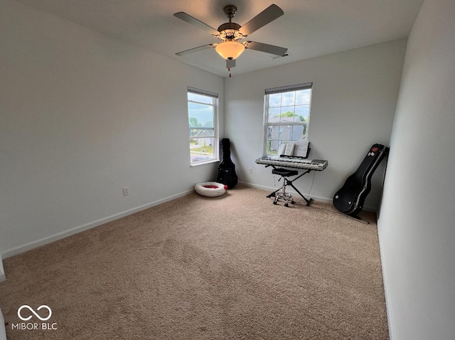 808 Capricorn Dr, Franklin, IN 46131 - rec room featuring carpet floors, baseboards, and a ceiling fan