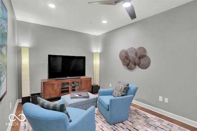 435 Virginia Ave Unit 108, Indianapolis, IN 46203 - living area with ceiling fan, wood finished floors, baseboards, and recessed lighting