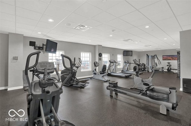 435 Virginia Ave Unit 108, Indianapolis, IN 46203 - exercise room featuring a drop ceiling, baseboards, and recessed lighting