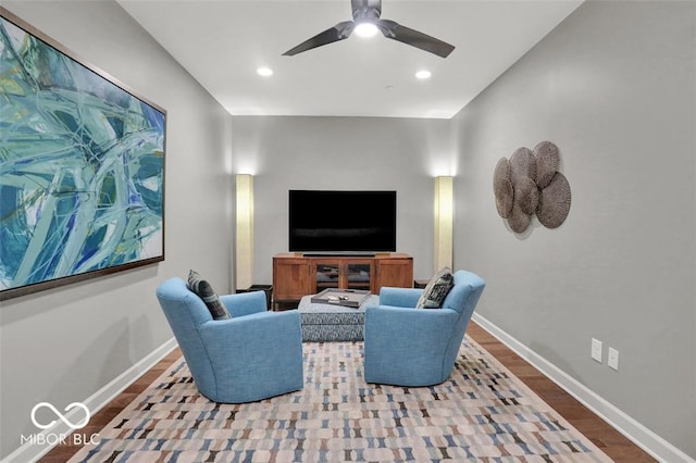 435 Virginia Ave Unit 108, Indianapolis, IN 46203 - cinema featuring wood finished floors, a ceiling fan, recessed lighting, and baseboards