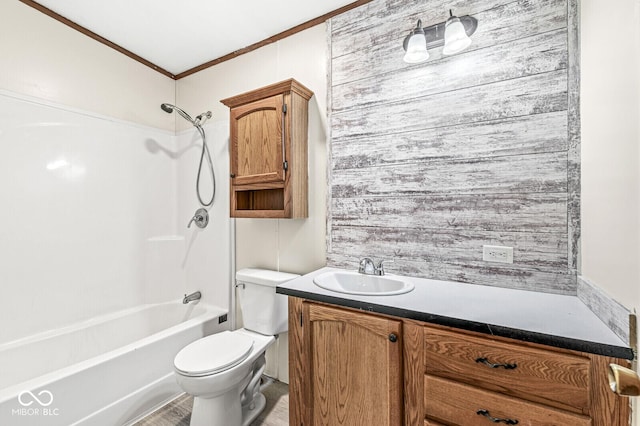 5428 S 525 W, Williamsport, IN 47993 - full bath with crown molding, toilet, shower / tub combination, vanity, and wood finished floors