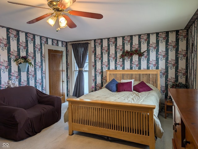 150 W Walnut St, North Vernon, IN 47265 - bedroom featuring carpet, ceiling fan, and wallpapered walls