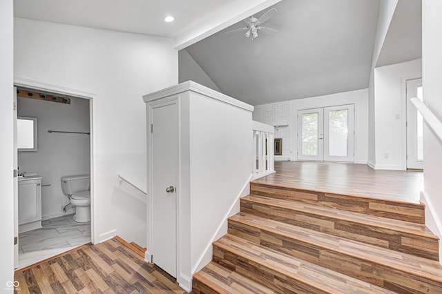 5097 Vantage Point Rd Unit B 2, Avon, IN 46123 - stairway featuring a ceiling fan, vaulted ceiling, recessed lighting, and baseboards