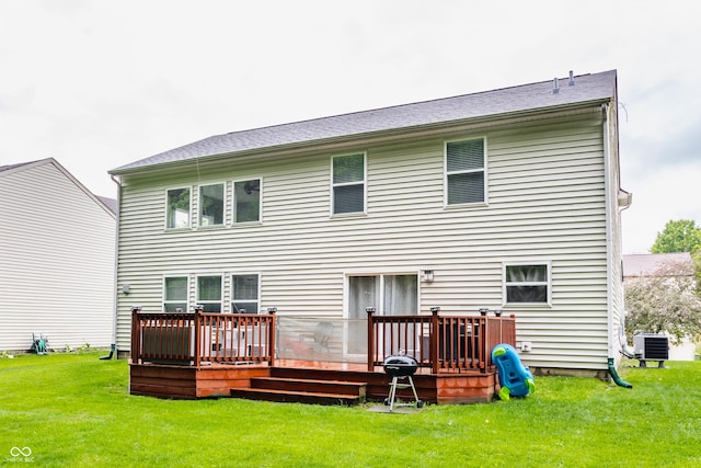 11919 Gatwick View Dr, Fishers, IN 46037 - rear view of house featuring a deck, a yard, and central AC