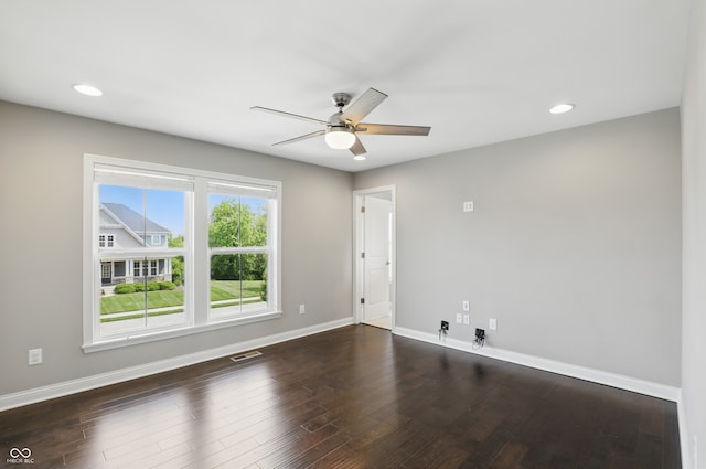 2485 Alexandra Dr, Carmel, IN 46074 - unfurnished room featuring baseboards, ceiling fan, dark wood-style floors, and recessed lighting