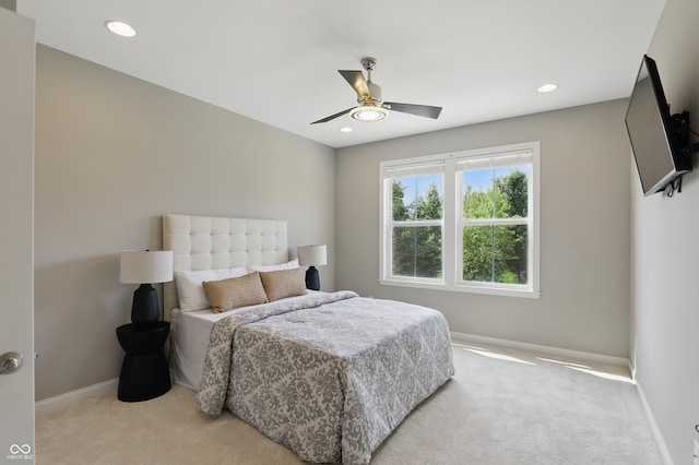 2485 Alexandra Dr, Carmel, IN 46074 - bedroom with light carpet, baseboards, a ceiling fan, and recessed lighting