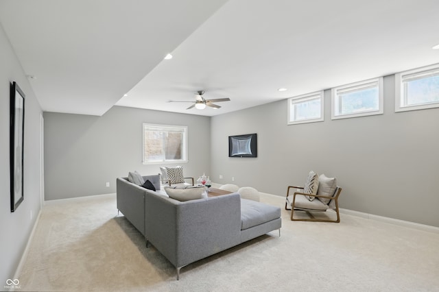 2485 Alexandra Dr, Carmel, IN 46074 - living room featuring light carpet, plenty of natural light, baseboards, and recessed lighting