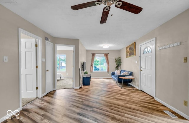 8102 Sycamore Springs Trl, Indianapolis, IN 46239 - foyer entrance featuring wood finished floors, a ceiling fan, and baseboards