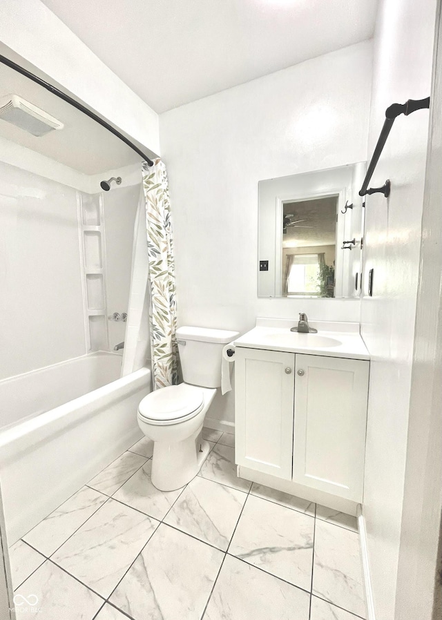 8102 Sycamore Springs Trl, Indianapolis, IN 46239 - bathroom featuring marble finish flooring, toilet, vanity, and shower / tub combo